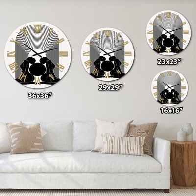Horloge murale moderne Empowered Cosmic Women Geometric Goddess Series - noir et blanc I