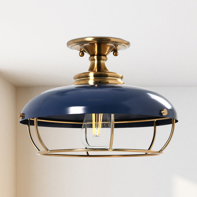 Plafonnier semi-encastré 1 lumière 13 po Apsel, Laiton brossé, Bleu marine