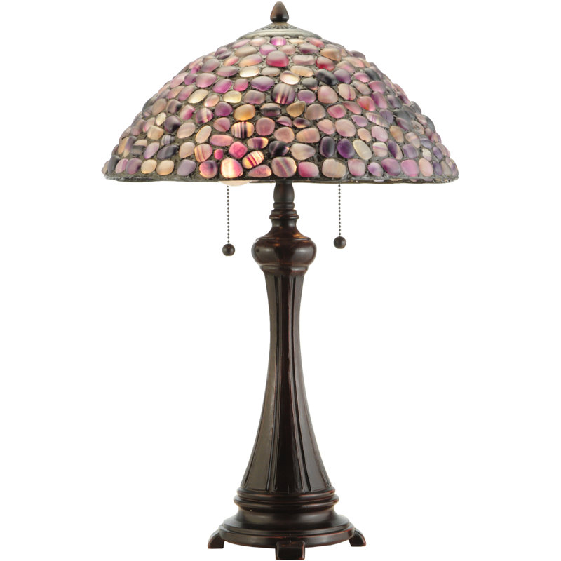 25" Mahogany Bronze Stained Glass Table Lamp with Dual Lights