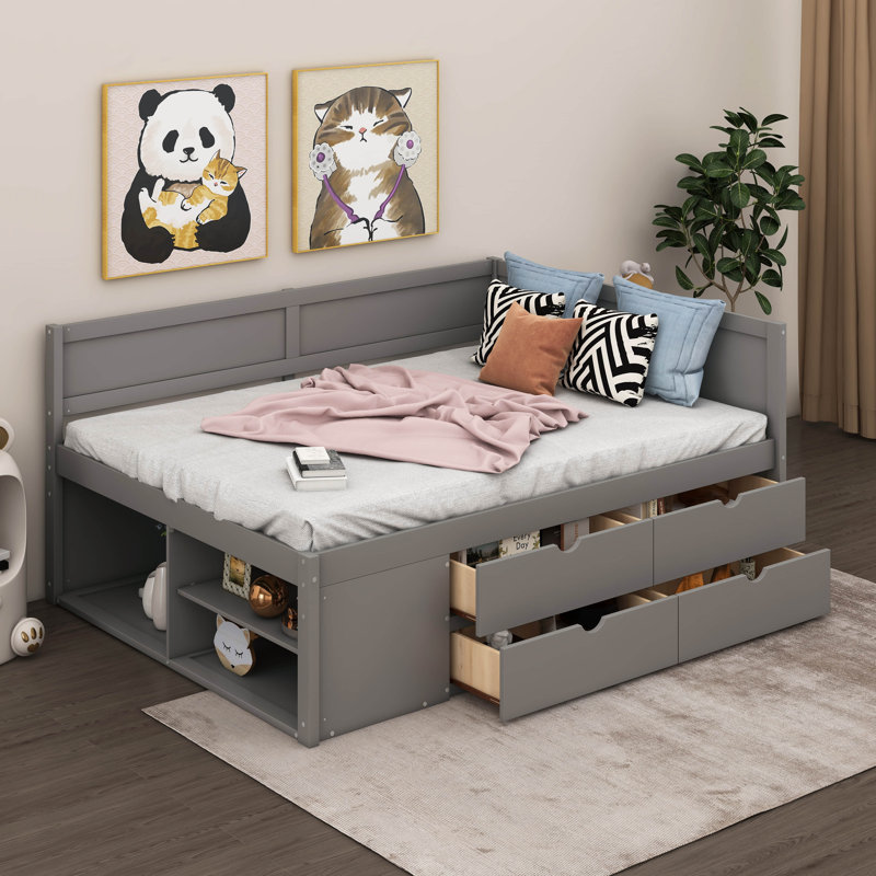 Kaella Daybed With Drawers And Shelves, Gray, Full