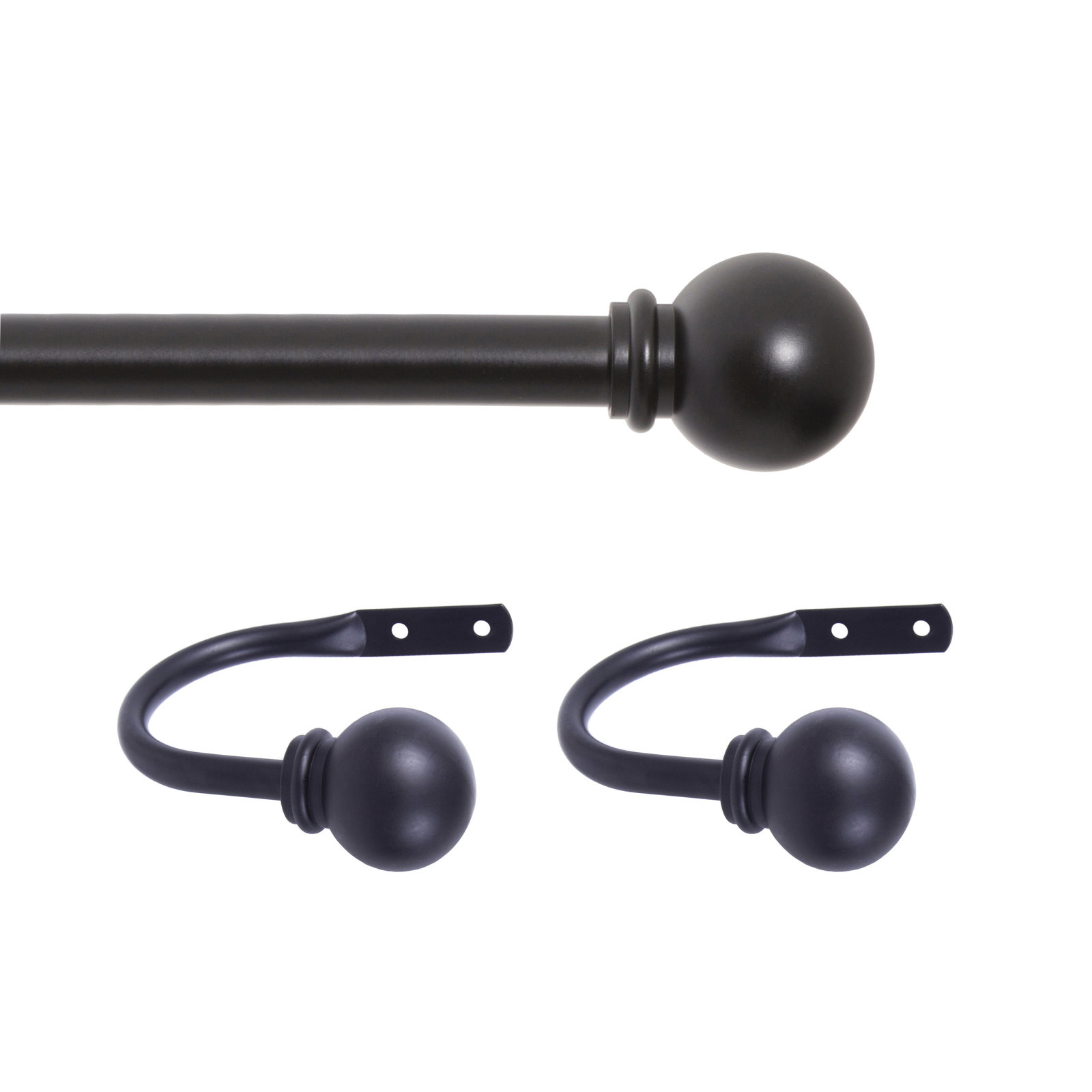 Lowri Ball End Curtain Rod and Holdback Set, 48" - 86", Black