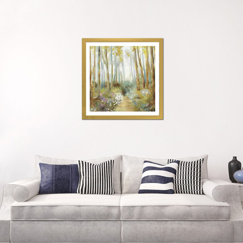 «Misty Trees» par Allison Pearce - reproduction d'art, H 24 po x l 24 po x p 1 po, Papier encadré doré, Blanc