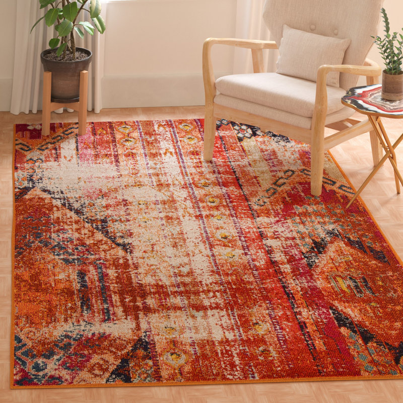 Hertzler Southwestern Orange Area Rug, Rectangle 4' x 5'7"