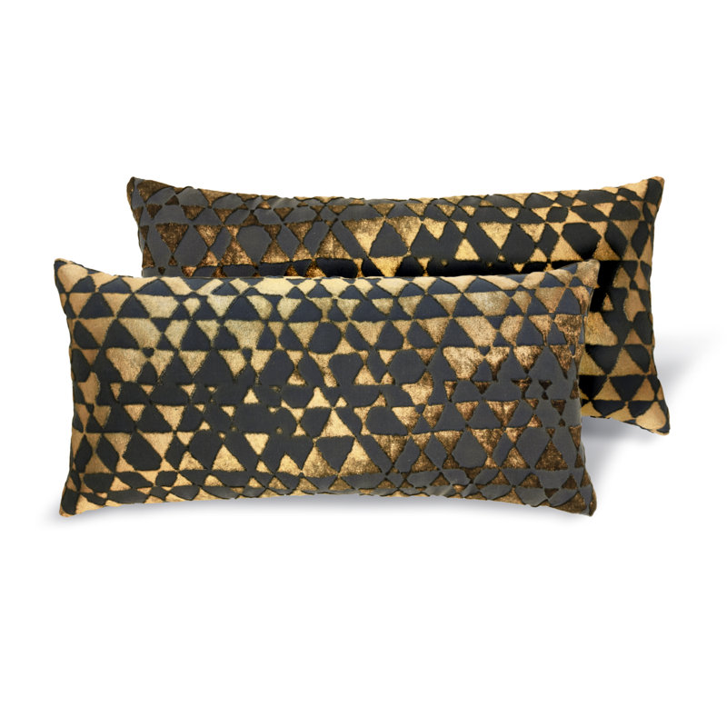 Triangles Rectangle Velvet Pillow Cover & Insert, 7" x 15", Copper Ivy