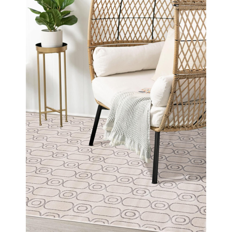 Tapis contemporain blanc et argenté Vincente, Rectangle 2 pi x 3 pi 1 po