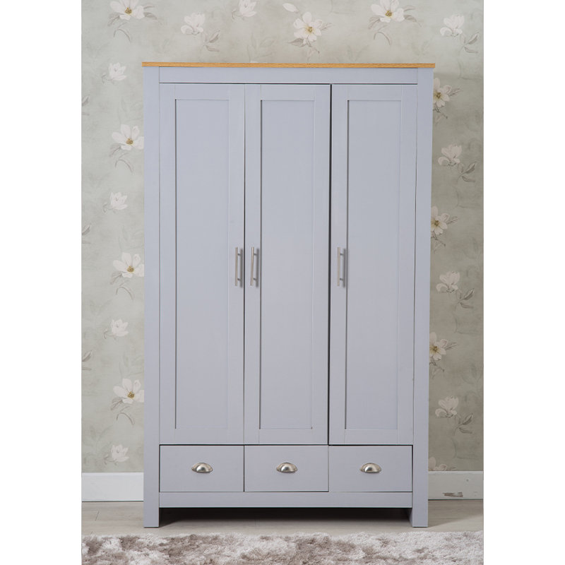 Annieruth 3 Door Manufactured Wood Wardrobe, Grey