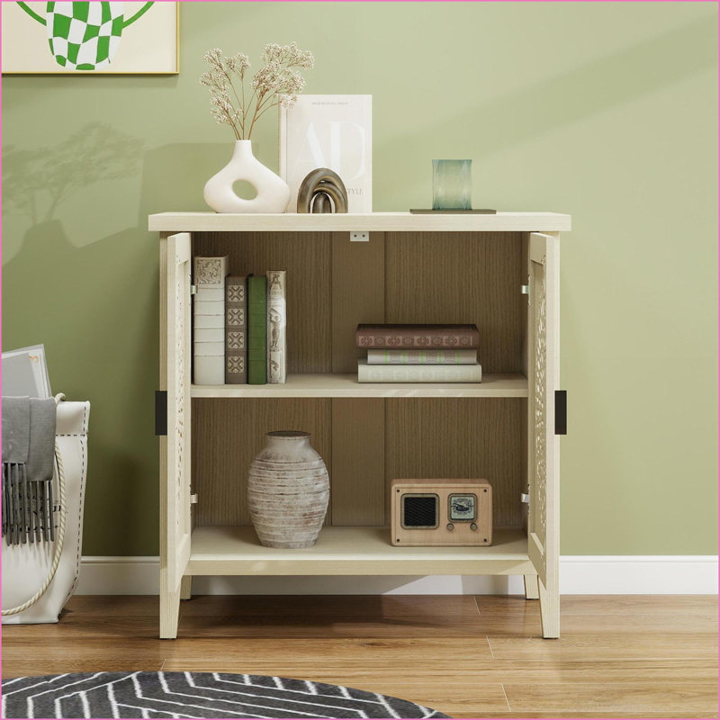Cabinets: 2-Door Hollow-Carved Accent Cabinet with Adjustable Shelf &amp; Anti-Tipping | Modern | Particle Board+MDF