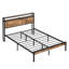 Lit plateforme en métal avec tête et pieds en bois - fixé, abondant sous l'espace, aucun sommier requis, assemblage sans effort, stable, silencieux, pour matelas de 8 pouces et plus, extrémités de cadre noires et brunes installées,-1599917053-1599917050