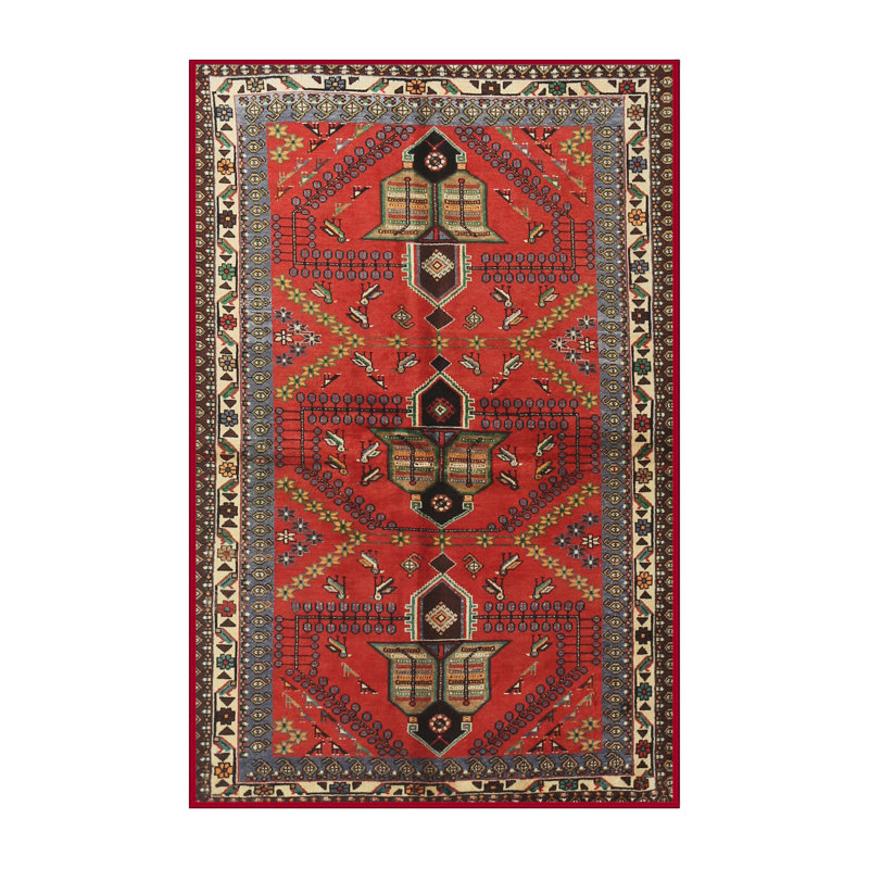 Tapis traditionnel gris / orange / noir, Rectangle 4 pi x 6 pi