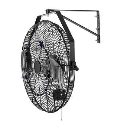 Ventilateur mural, ventilateur mural 20 po avec brume, indice de protection IP44, 3 vitesses, longue distance de circulation d'air, angle de rotation réglable, puissant pour l'industrie, commercial, garage, atelier