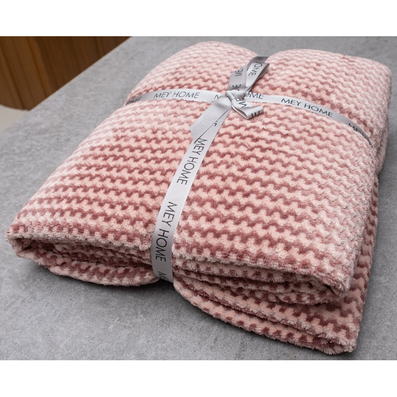 Pink and White Knitted Fleece Throw Blanket, 60" x 80"