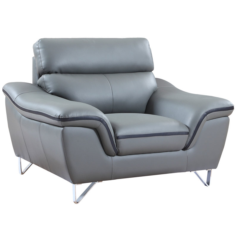 Matheny Upholstered Club Chair, Gray Genuine Leather