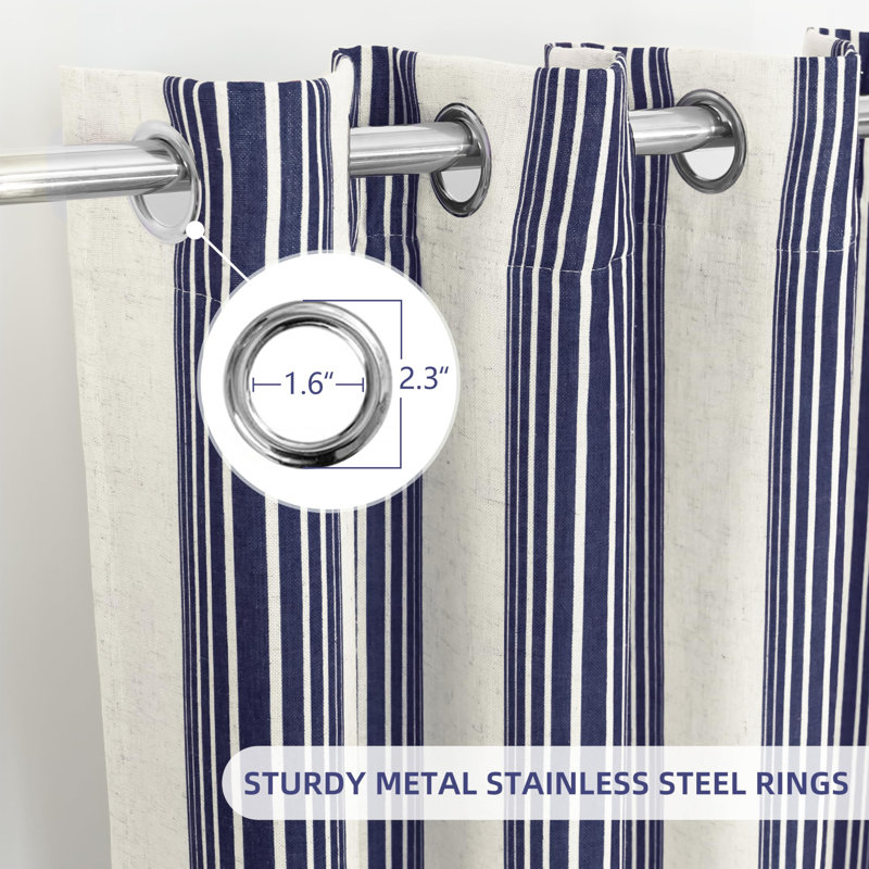 Chris Linen Blackout Curtains with Thermal and Sound Reducing Layer for Bedroom Striped Printed Drapes Thermal Insulated Lined Window Treatments for Living Room