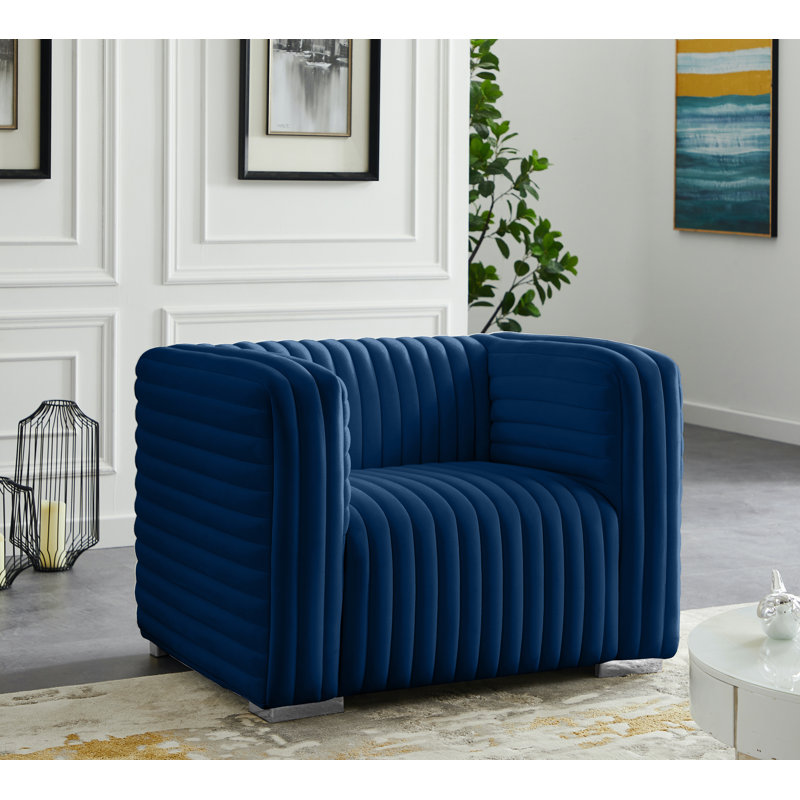 Fareid Velvet Armchair, Navy Velvet