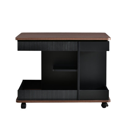  Adjustable Sofa Side Table with Lift-Top, Rotating Surface and Storage on Wheels for Small Spaces, Black