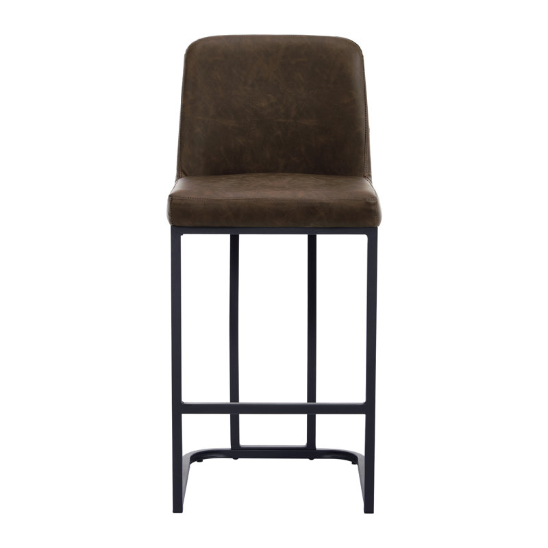 Modern Upholstered Counter Height Bar Stool With Metal Frame, Extra Tall = 37” Seat Height, Brown/Black