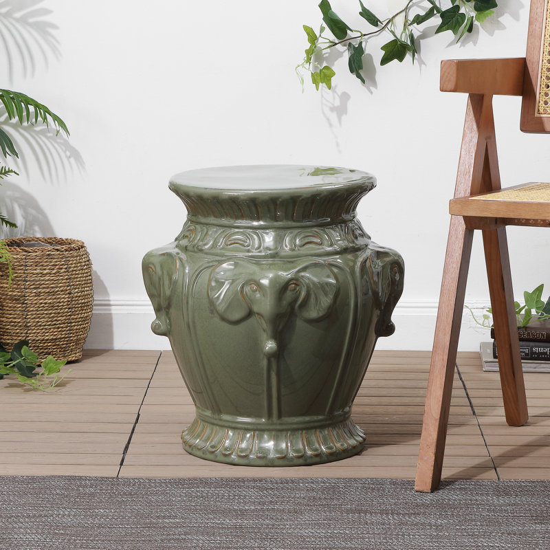 Tabouret de jardin à 4 éléphants Anita, Vert antique