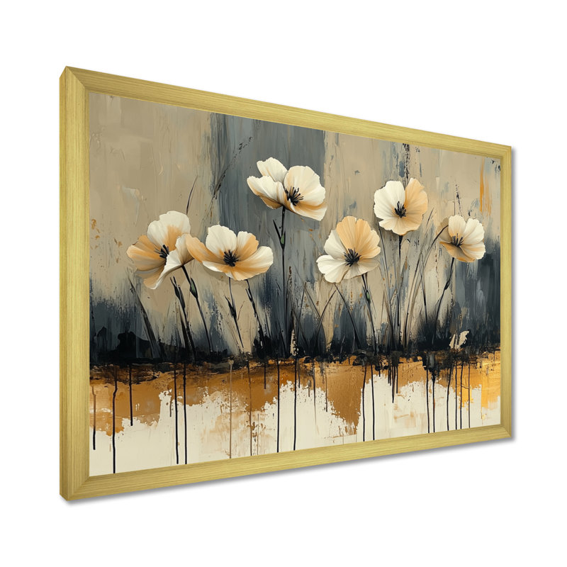Minimalisme, désert, fleur d'œillets IV - œillets, art mural, H 34 po x l 44 po, Cadre simple, Doré
