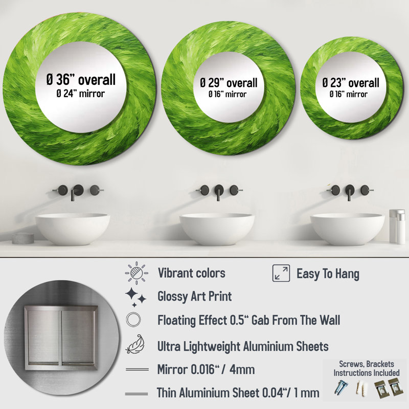 Miroir mural décoratif en spirale vert, 29 po x 29 po