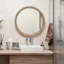 Miroir mural rond rond, miroir à cadre perlé en bois vieilli 35,43 po pour hall d'entrée, salon, salle de bain, miroir décoratif de style maison de campagne-1711772052