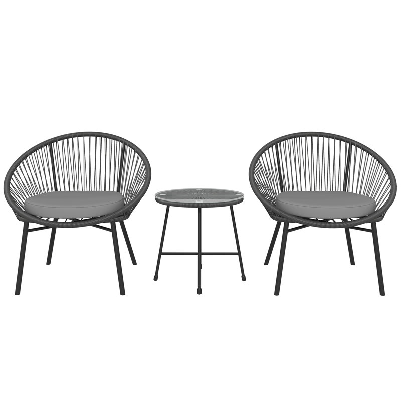 Ensemble de meubles de patio en osier 3 pièces, ensemble de chaises Acapulco avec coussin