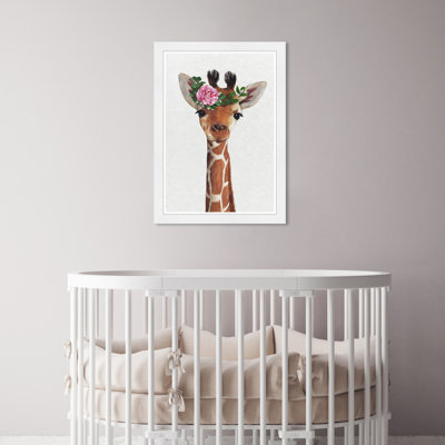 Art floral encadré de bébé girafe
