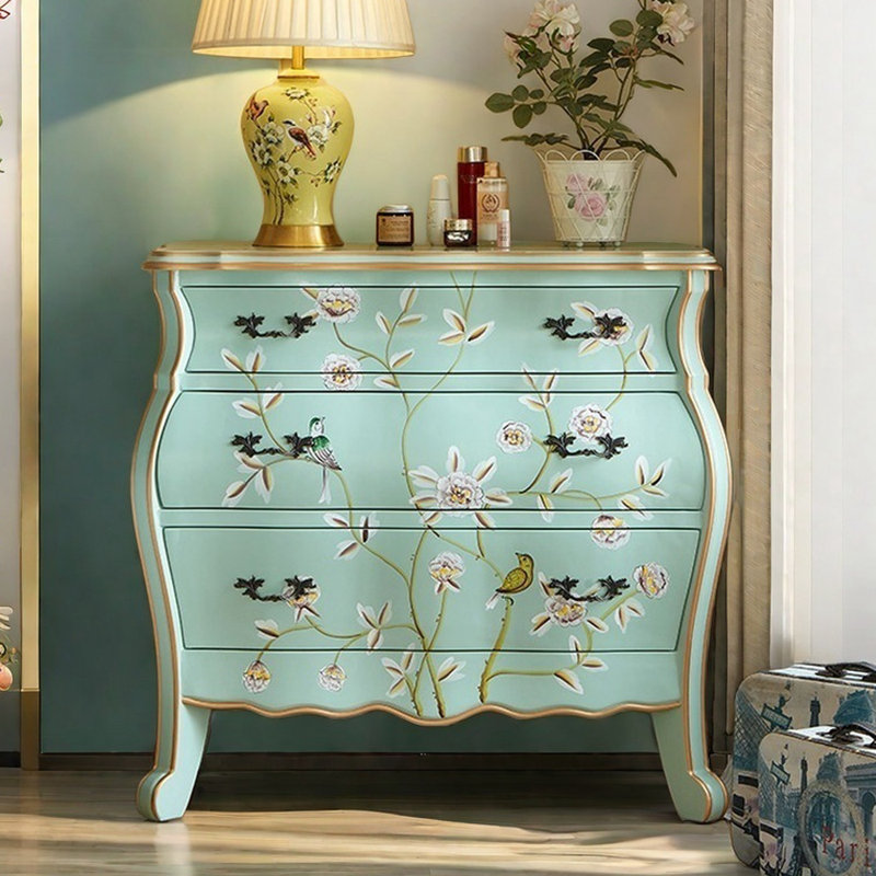Commode décorative vintage à trois tiroirs peinte à la main