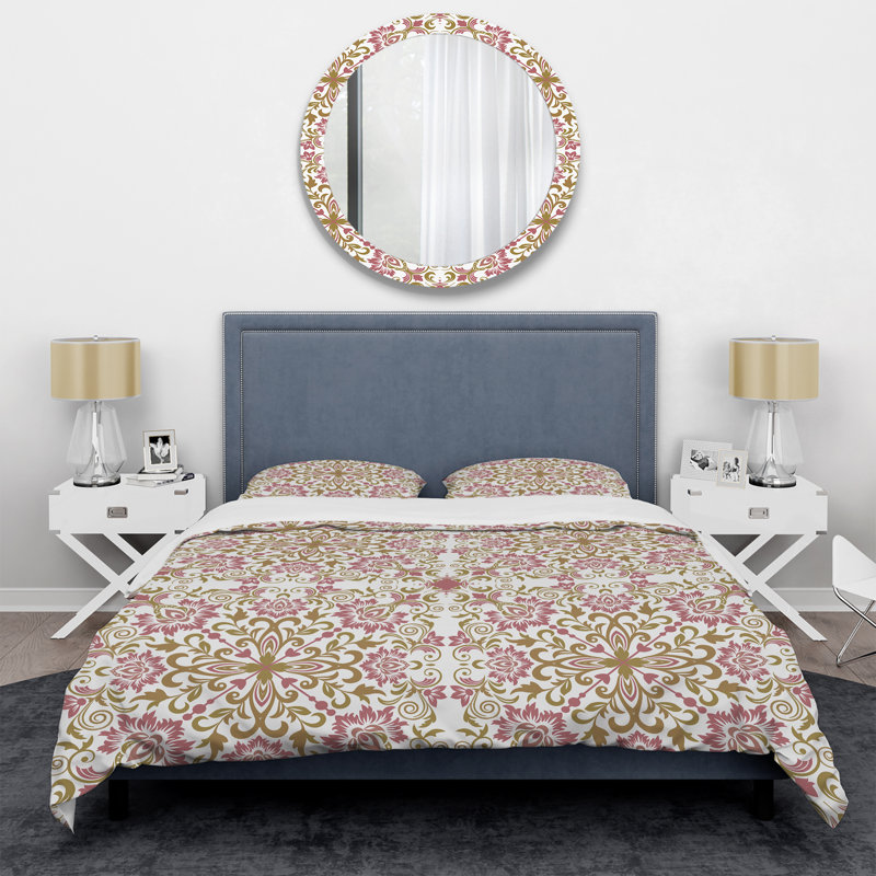 Or et rose damassé - ensemble de housse de couette abstrait - microfibre de polyester