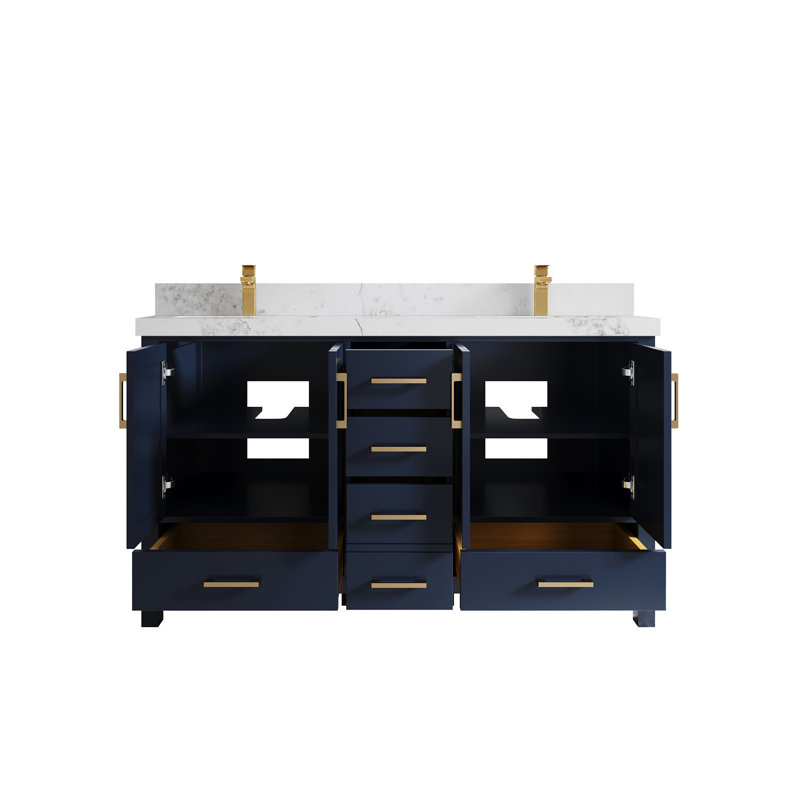 Ensemble de meuble-lavabo double 60 po Malibu, Calacatta Nuvo