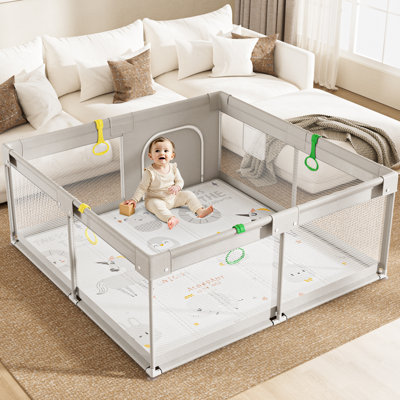Baby Playpen with Mat, 59x59inch Playpen for Babies and Toddlers, Extra Large Baby Playpen