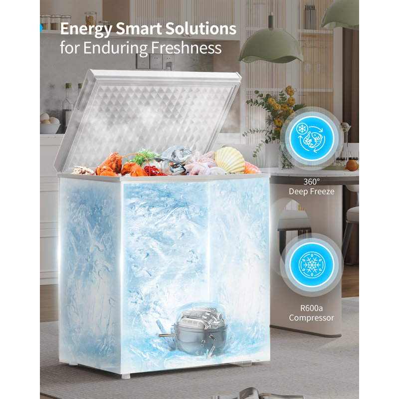Chest Freezer, 5.0 Cu Ft Deep Freezer With Removable Storage Basket,  Top Open Door Freezer With 7 Level Adjustable Temperature, Compact Freezer With Top Open Door (white)