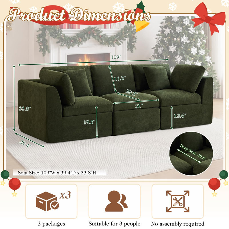 Canapé modulaire de 109 po pour canapé modulaire Comfy Cloud, Vert