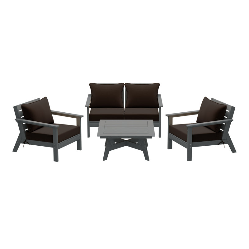 Ensemble de conversation à assise profonde 5 pièces, Gris, Brun