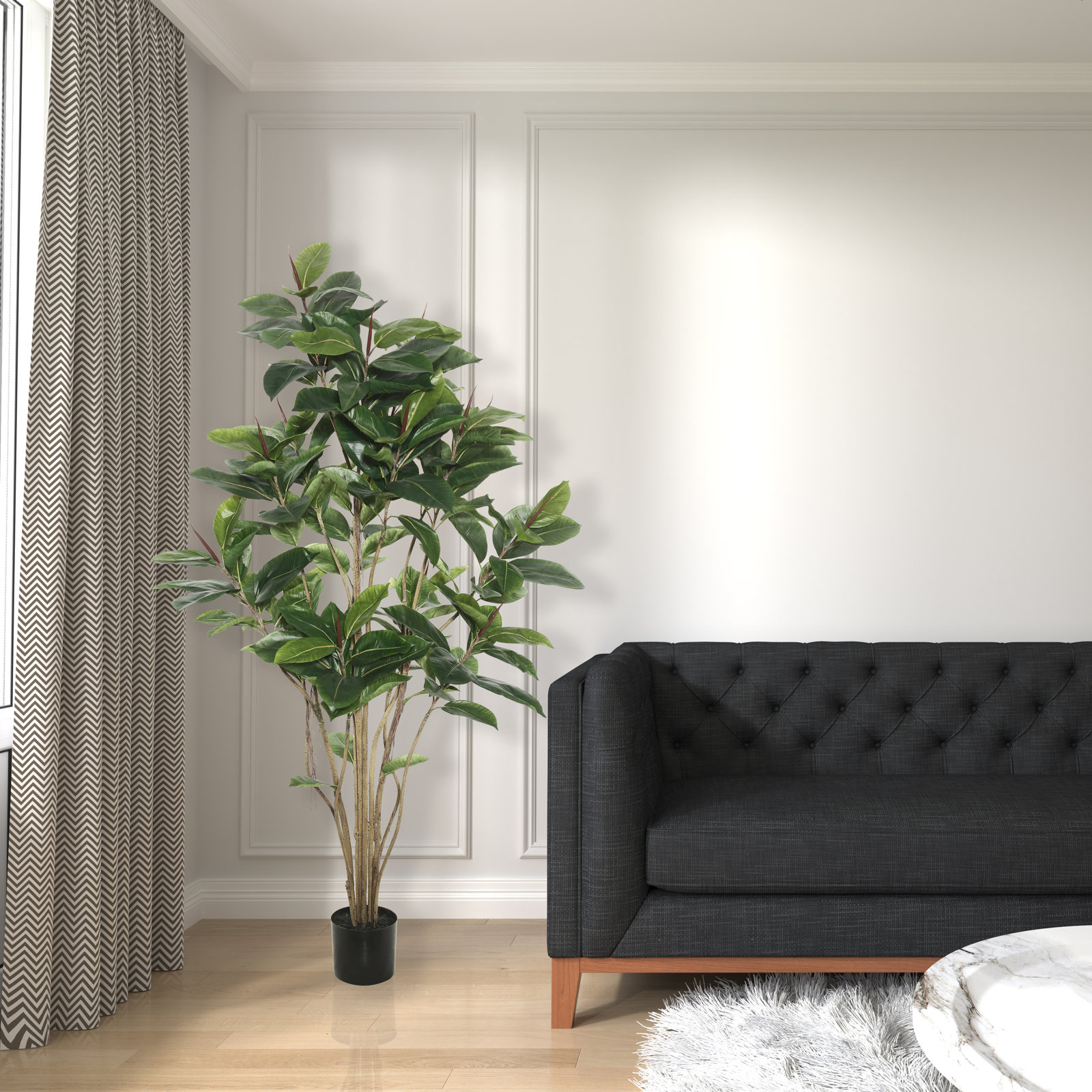 Faux Rubber Tree in Pot Liner, 72" H x 40" W x 40" D