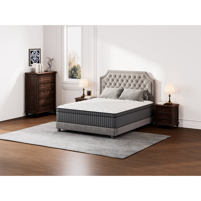 Matelas hybride 12 po dans une boîte avec mousse à mémoire de forme et ressorts ensachés individuellement, support ferme moyen, housse en coton respirant