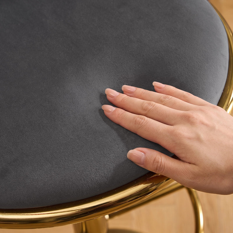 Ensemble de 4 tabourets de bar rotatifs en velours, hauteur réglable avec base en métal doré pour îlot de cuisine, gris, Gris