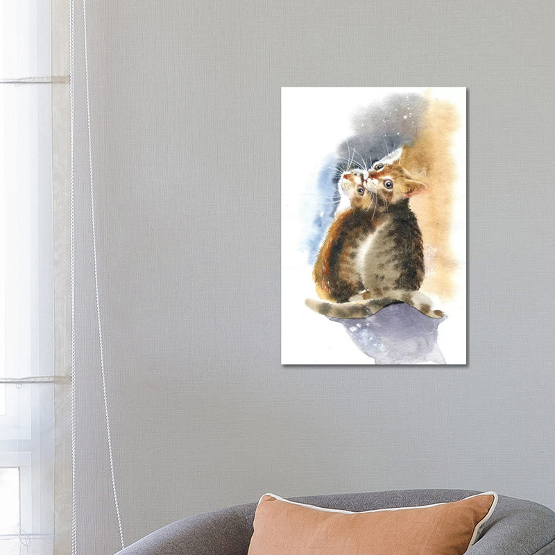 Deux chatons par Marina Ignatova - peinture sur toile tendue, H 26 po x l 18 po x 1,5 po