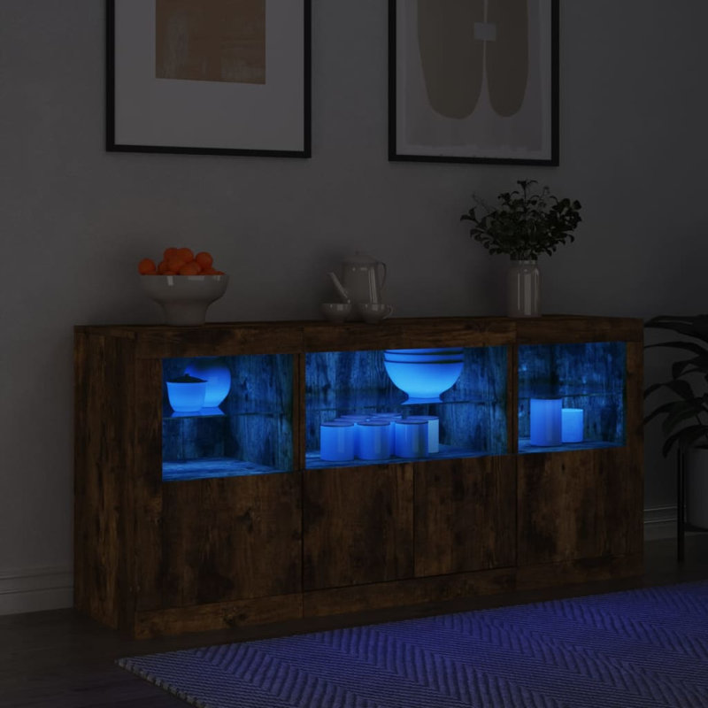 Babrow 142.5 cm W Glass Sideboard, Smoked Oak