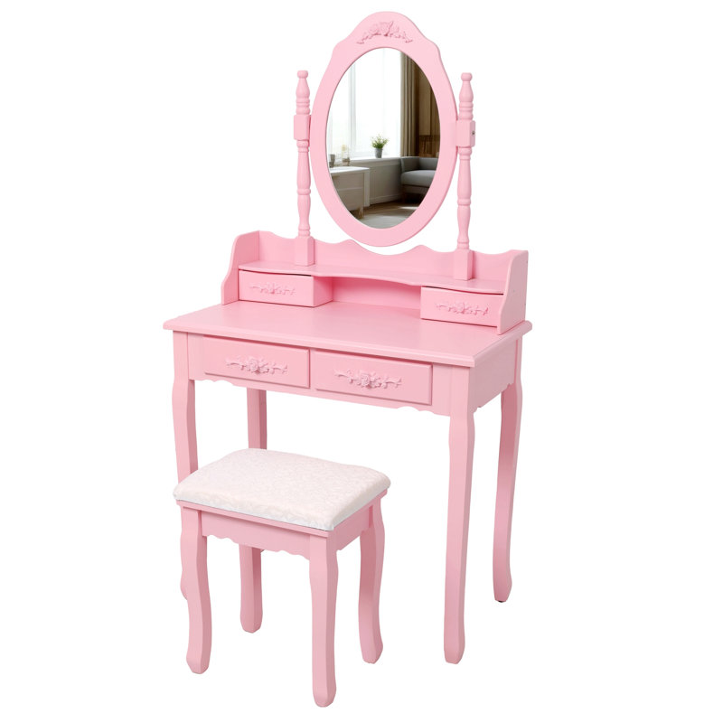 Ensemble de coiffeuse avec miroir et tabouret rembourré Princess