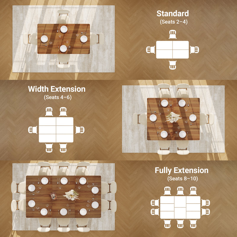 2-Way Extendable Dining Table for 4-10, 3-Stage Transformative Forms, Walnut