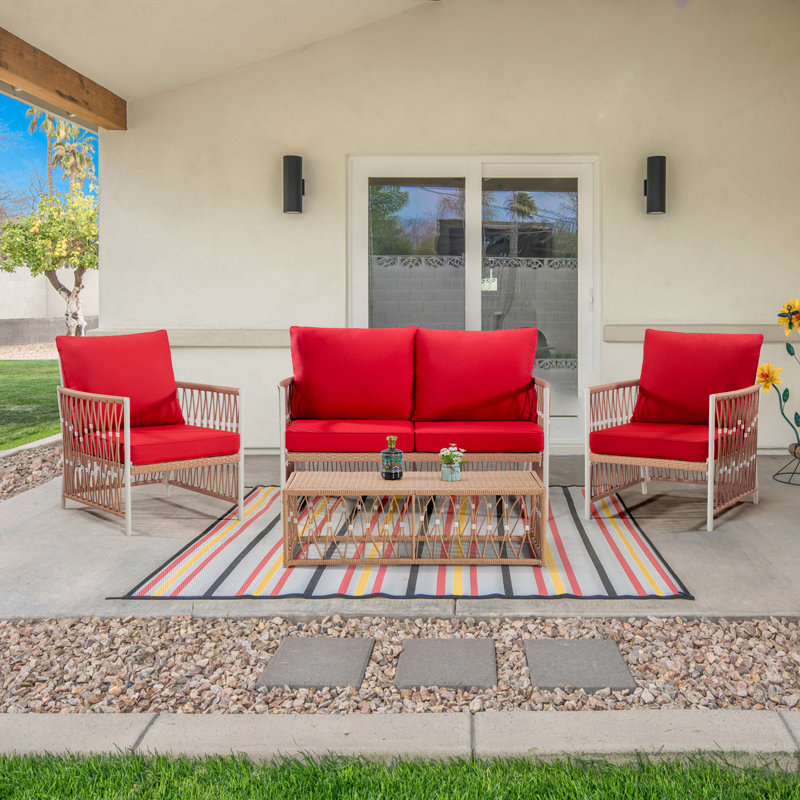  Ensemble de canapé de patio en PEHD avec structure en aluminium et table basse 4 pièces Malynn, Rouge