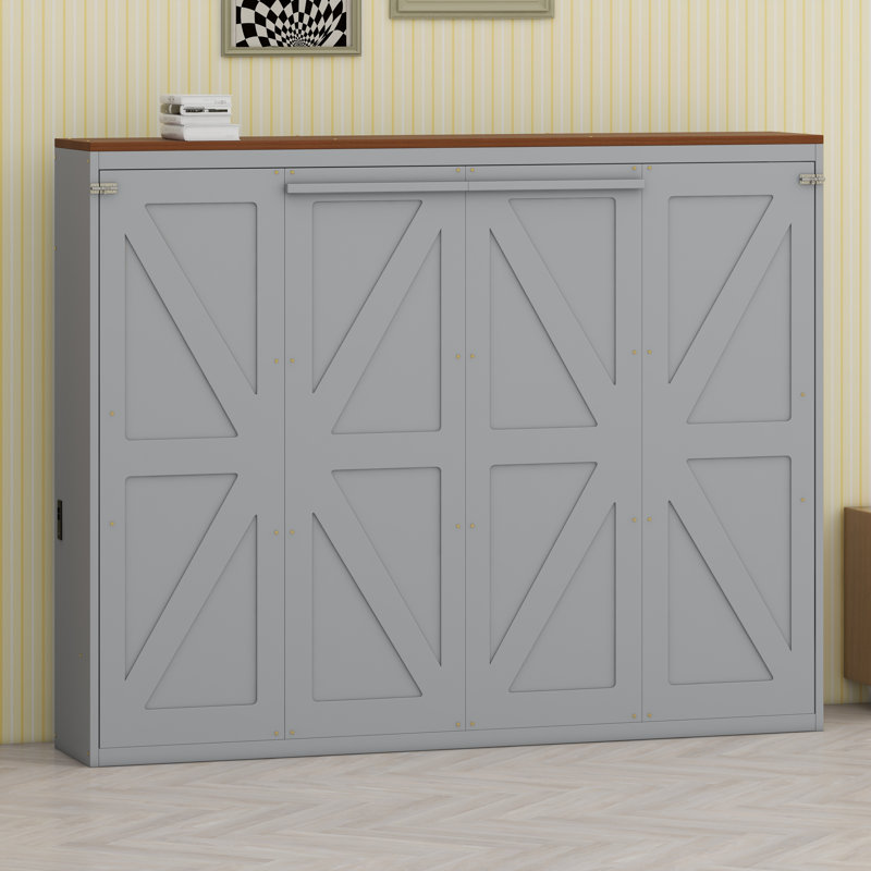 Lit escamotable mural peu encombrant avec ports de charge USB intégrés, Gris