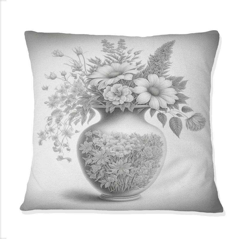 Coussin décoratif monochrome noir et blanc Still Life I - Floral Printed