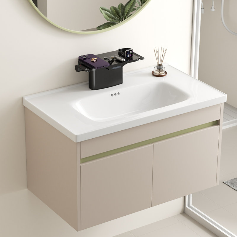 Bathroom Sink Faucet - 4 Inch Vanity With Storage Platform, 2 Hole With Pop-up Drain Stopper, Solid Basin, Matte Black