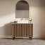 Meuble-lavabo 36 po en noyer cannelé avec plateau en pierre frittée gris clair et vasque