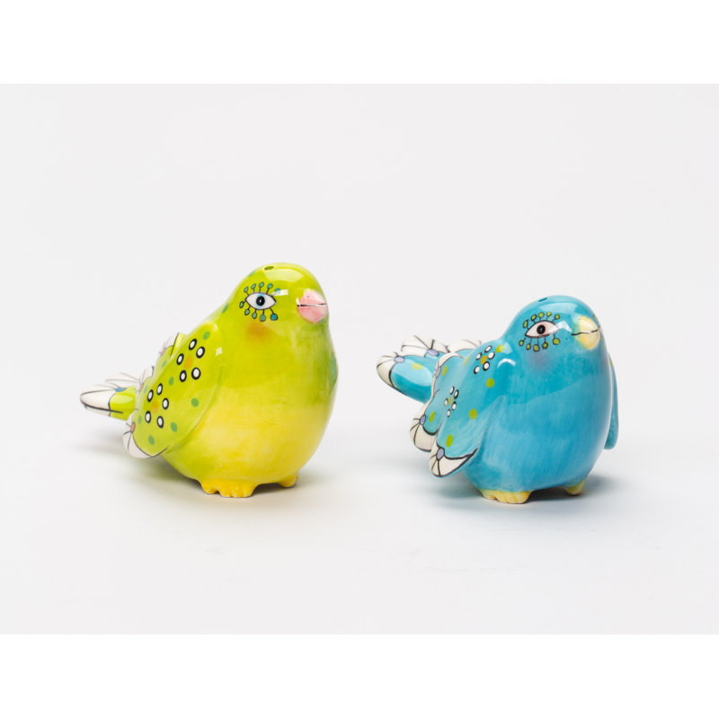 Hand-Painted Ceramic Bohemian Birds Salt and Pepper Shakers