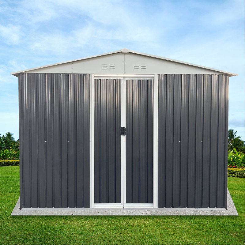 Maison d'outils de jardin en métal durable avec porte verrouillable et grand espace de rangement