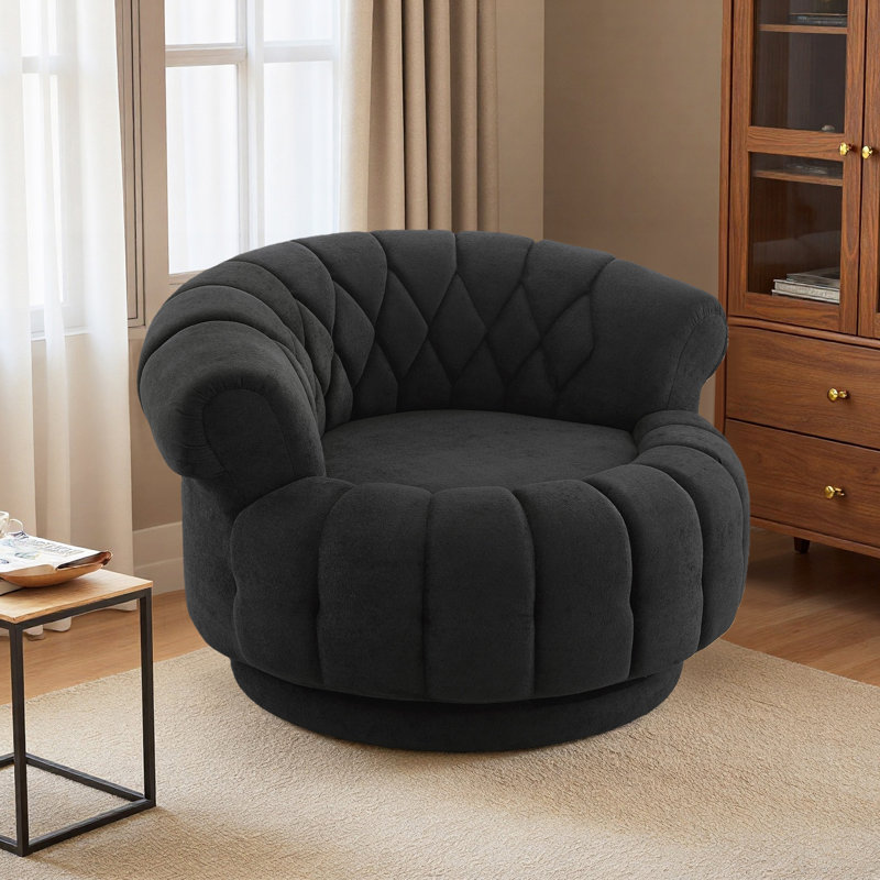 45.9"W 360° Swivel Accent Barrel Chair, Black