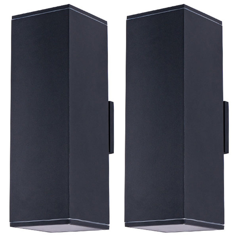 Applique murale d'extérieur 18 po avec 2 lumières avec tube rectangulaire en aluminium et couvercle en verre trempé, paquet de 2 (noir mat) (sans ampoule)