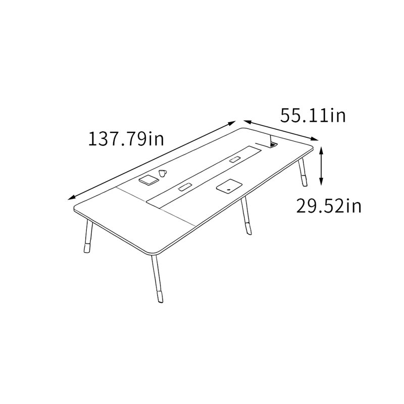Table de conférence moderne avec pieds en métal, H 29,52 po x L 137,79 po x l 55,11 po, Gris/taupe